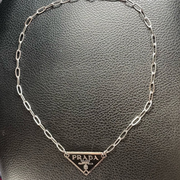COPY - COPY - Repurposed/Upcycled Designer white Silver (PRADA) Charm Necklace … - Picture 1 of 4